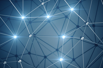 Poster - 3D Illustration, Abstract background. Concept neural network and cloud computing. Geometry with connections lines and points that can represent cloud computing or internet connections
