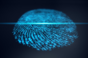 Poster - 3D illustration Fingerprint scan provides security access with biometrics identification. Concept Fingerprint protection.