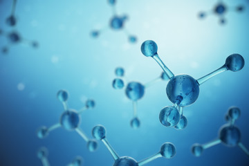 3D illustration Atoms structure. Science or medical background with molecules and atoms. Medical background for banner or flyer. Structure at the atomic level