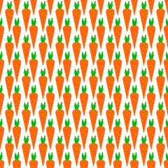 Poster - Abstract vector seamless pattern with carrots on white background. Flat illustration of product from the garden. Color image with vegetables detox. Hipster filing. Cute and beautiful print.