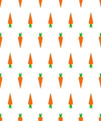 Poster - Abstract vector seamless pattern with carrots on white background. Flat illustration of product from the garden. Color image with vegetables detox. Hipster filing. Cute and beautiful print.
