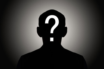 silhouette male on gradient background with white question mark