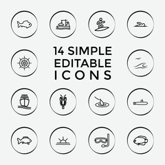 Wall Mural - Set of 14 ocean outline icons