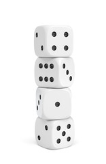 Poster - 3d rendering of white dice with white pips standing vertically on a white background.
