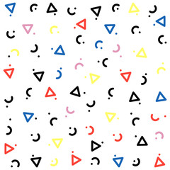Aufkleber - Vector abstract geometric pattern Memphis style on a white background. Triangle, half circle and dot shapes in different colors