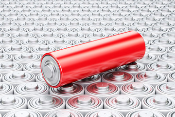 Poster - Background from batteries. Power supply source and electrical energy concept. 3D rendering