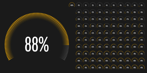 set of circular sector percentage diagrams from 0 to 100 ready-to-use for web design, user interface