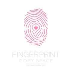 Wall Mural - Fingerprint scan set with Love Heart symbol concept idea illustration isolated on dark blue background, and Fingerprint text with copy space