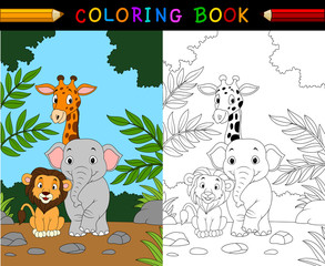 Wall Mural - Cartoon safari animal coloring book