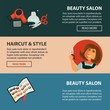 Hairdresser beauty salon vector haricut style flat web banners for hair coloring styling