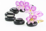 Fototapeta Storczyk - Spa concept with hot stones and orchid flowers 
