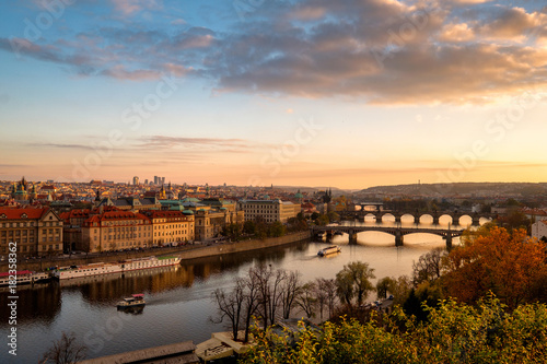 Fotografie, Obraz Panorama of the old part of Prague from the Letna park at dusk