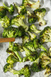 Grilled broccoli pieces on baking paper. Appetizer. Healthcare concept.