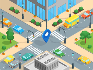 Poster - Urban Traffic Template Isometric View. Vector