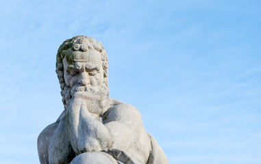 Sophocles monument sculpture looking into eyes Blue sky , copy space