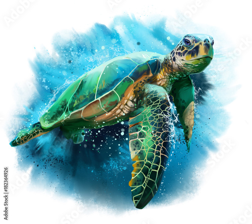 Fotomural Big sea turtle watercolor painting