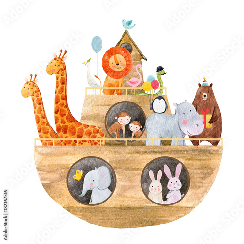Cuadros en Lienzo Watercolor baby Noah s Ark