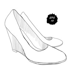 Wall Mural - illustration of hand drawn graphic women Footwear in isometric style. Shoes Casual and classical style. Doole, drawing Design isolated object.