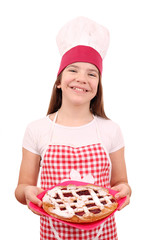 Wall Mural - happy little girl cook with cherry pie