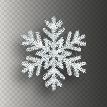 Silver Snowflake With Bright Glitter On Transparent Background. Christmas Decoration.