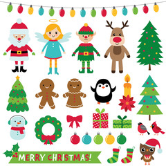 Poster - Christmas decoration and characters (Santa, elf, angel, reindeer) set