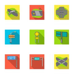 Road junctions and signs and other web icon in flat style.Guides and signs of traffic icons in set collection.