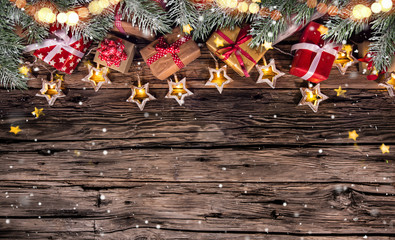 Wall Mural - christmas decoration on wooden background