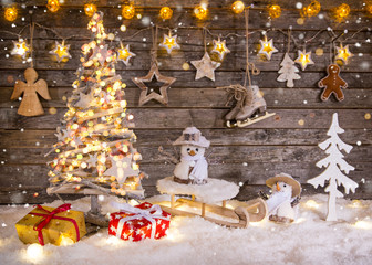 Wall Mural - christmas decoration on wooden background