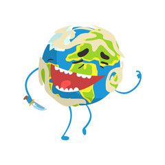 Poster - Happy laughing cartoon Earth planet character, funny globe emoji vector Illustration