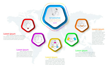 Wall Mural - Pentagons label infographic with 6 steps.