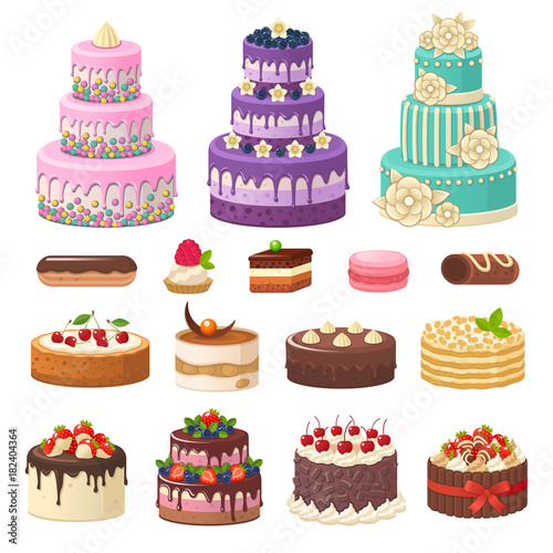 Cakes icons collection. Vector illustration of different ...