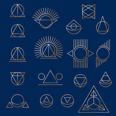 Canvas Print - Abstract geometric tattoo set on blue background