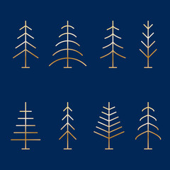 Canvas Print - Set of abstract minimalistic golden Christmas trees