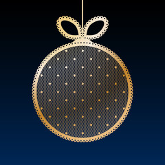 Canvas Print - Decorative golden lace Christmas ball toy on dark blue background