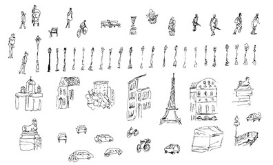 Big set of sketched street elements