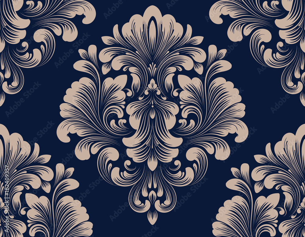 Vector damask seamless pattern element. Classical luxury old fashioned damask ornament, royal victorian seamless texture for wallpapers, textile, wrapping. Exquisite floral baroque template. - obrazy, fototapety, plakaty 