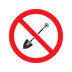 Sticker - Forbidden sign with shovel glyph icon