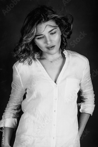 Black And White Portraite Of Young Beautiful Smiling Woman
