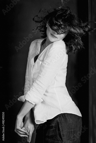 Black And White Portraite Of Young Beautiful Smiling Woman