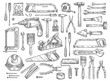 Vector work tools sketch icons for house repair