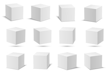 white vector cubes. cube white collection. 3d models with perspective. vector stock illustration iso