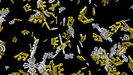 Poster - abstract moving background. Crown icons, wi-fi, chipset.alfa channel