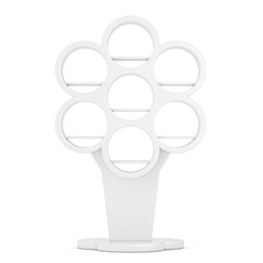 Poster - White Empty Showcase Display With Retail Shelves as Tree Shape. 3d Rendering