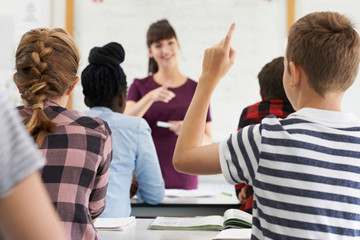 Wall Mural - male teenage pupil answering question in class