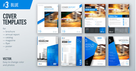Wall Mural - set of business cover design template in blue color for brochure, report, catalog, magazine or bookl
