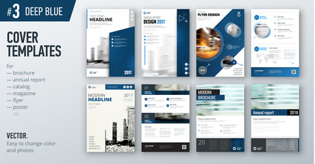 Wall Mural - Set of business cover design template in dark blue color for brochure, report, catalog, magazine or booklet. Creative vector background concept