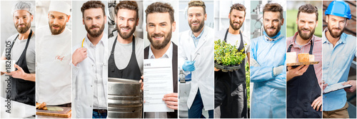 Fotografie, Obraz Collage of portraits of a handsome man with different professions