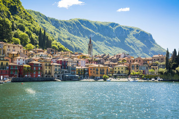 Beautyful old town harbor in Italian city of Varenna