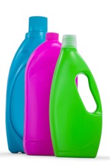 Wall Mural - Detergent containers arranged on white background
