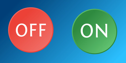 Fototapete - Flat simple illustration of buttons isolated on blue background. Color icons buttons set with text in the cartoon style. Colorful toggle switch. Vector image.